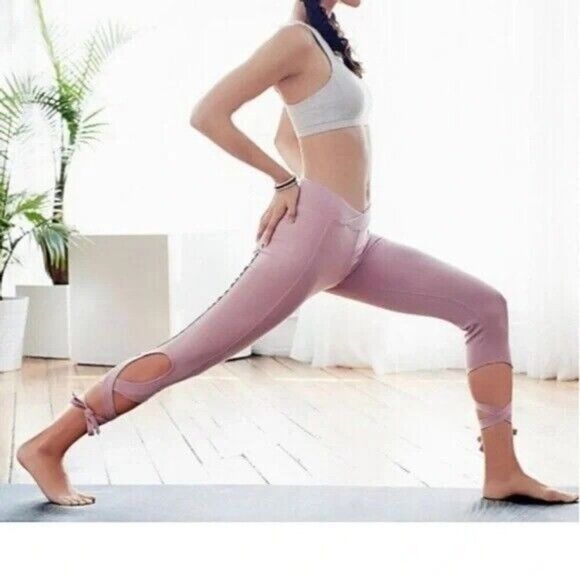 FREE PEOPLE FP MOVEMENT Mauve Pilates Leggings Medium Yoga Stretch - Picture 1 of 7